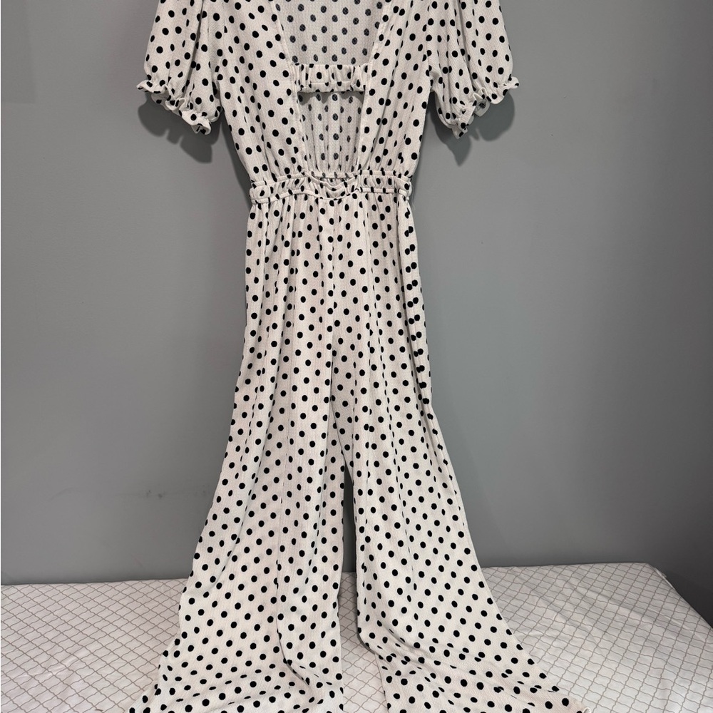 Zara Cream and Black Polka Dot Jumpsuit Size 13-14 (CM 164) - Picture 2 of 7